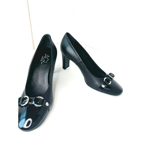 AGL Retro Irina Pump Black Leather Cap Toe Comfortable Dress Shoes Size 41 - Picture 9 of 9